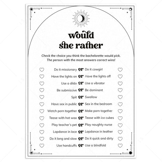 Printable Bachelorette Would She Rather Questions | The Coven by LittleSizzle