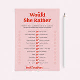 Would She Rather Bridal Shower Game Pink and Red Printable by LittleSizzle