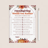 Friendsgiving Would You Rather Questions Printable by LittleSizzle