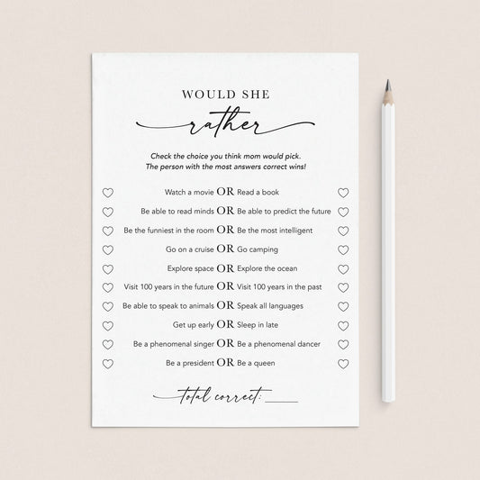 Would She Rather Printable Game for Mother's Day by LittleSizzle