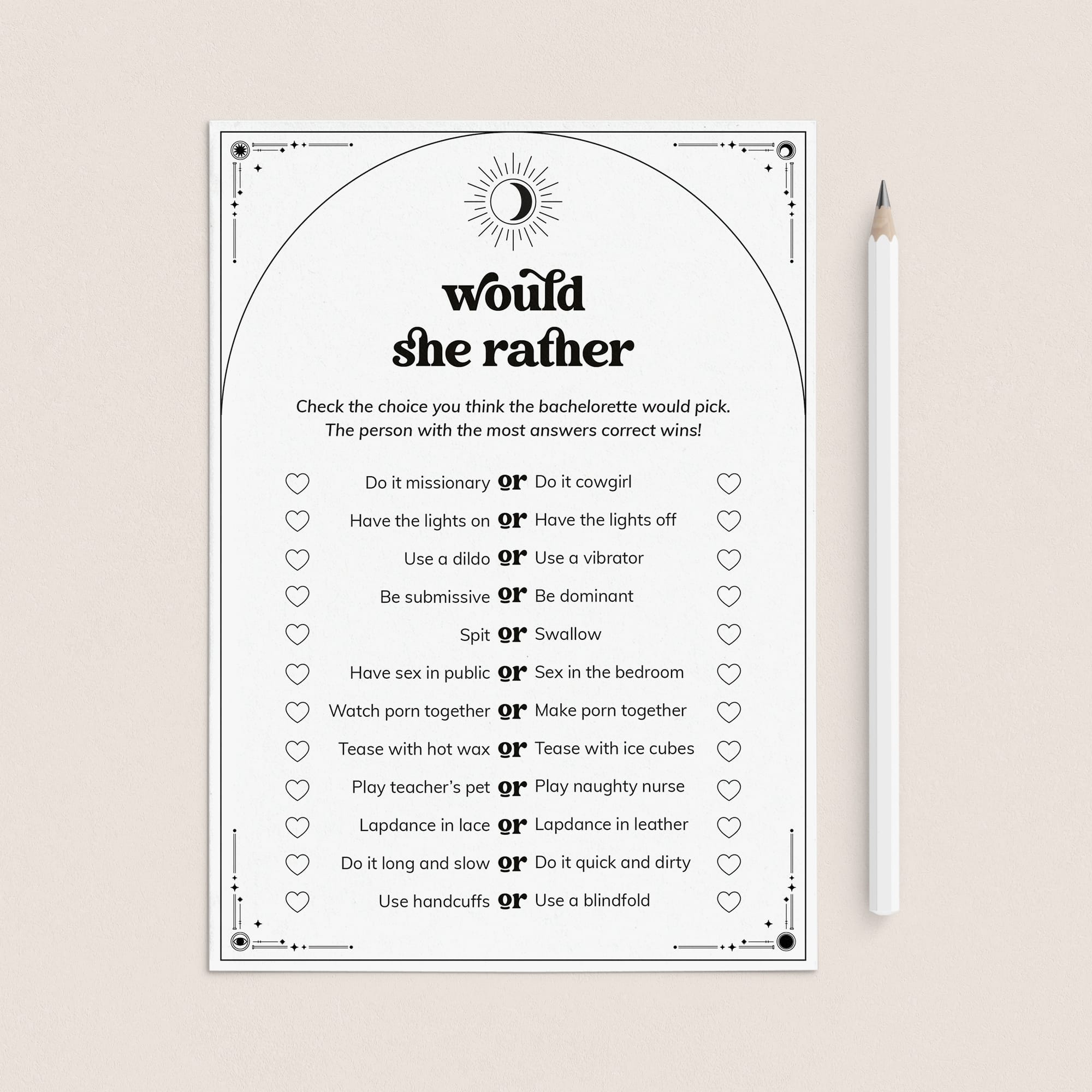 Printable Bachelorette Would She Rather Questions | The Coven by LittleSizzle