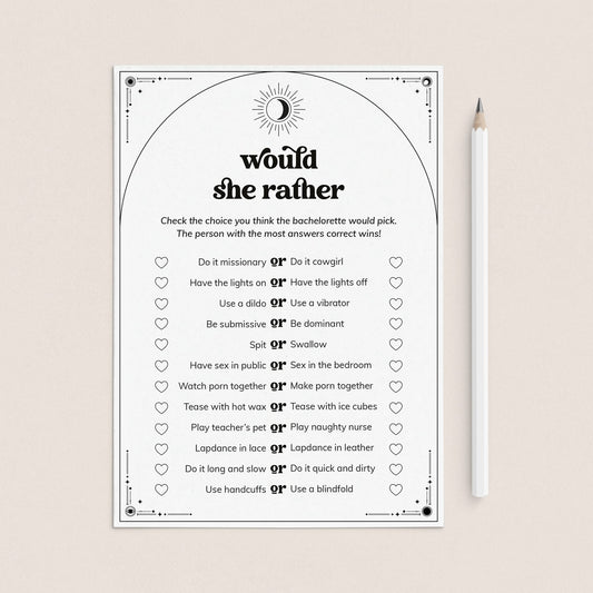 Printable Bachelorette Would She Rather Questions | The Coven by LittleSizzle