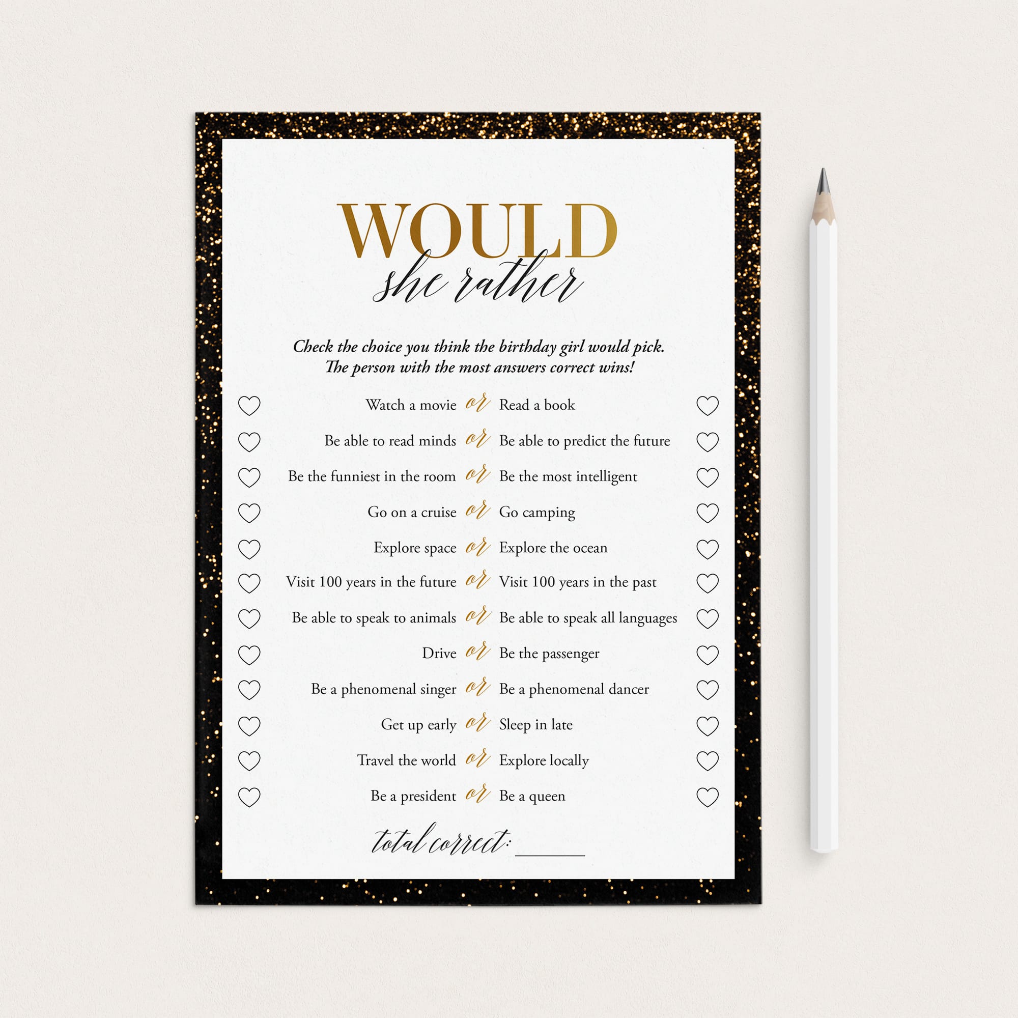 Birthday Game Would She Rather Printable by LittleSizzle