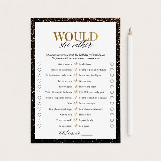 Birthday Game Would She Rather Printable by LittleSizzle