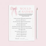Teen Would She Rather Birthday Party Game with Pink Bow by LittleSizzle