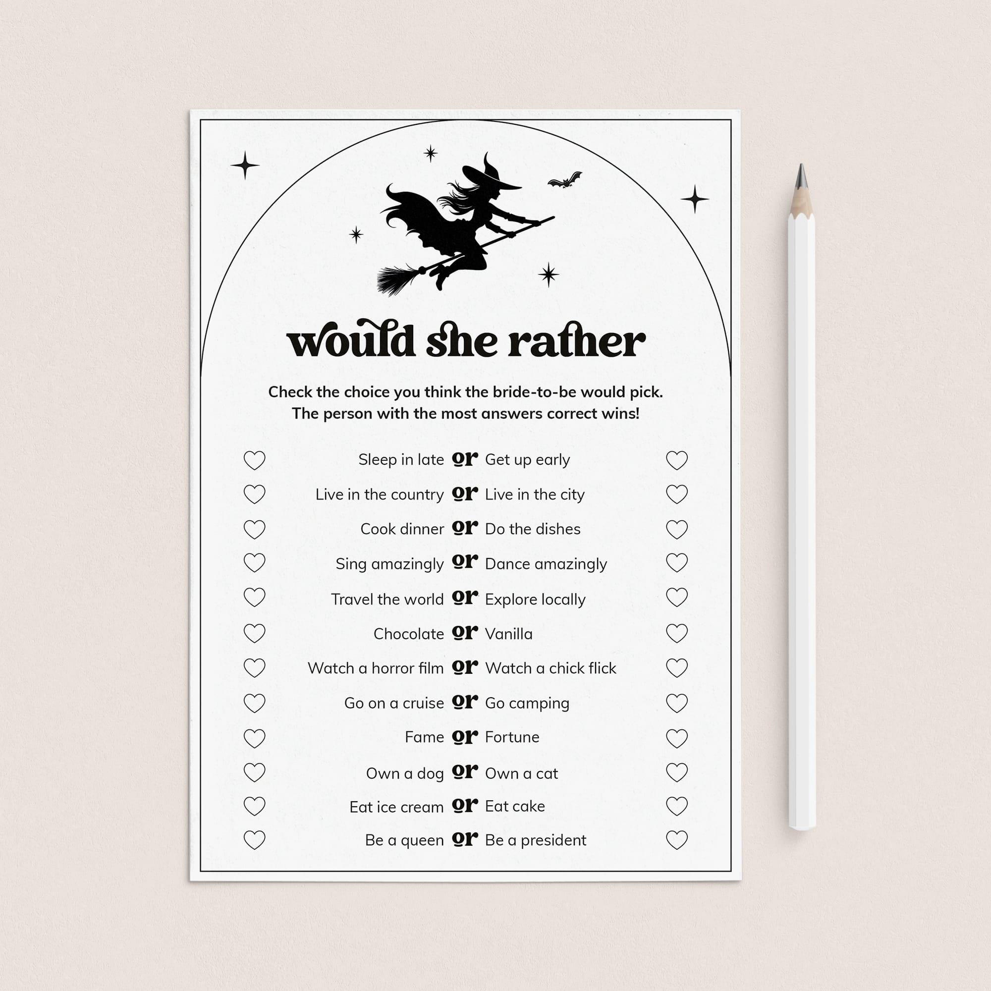 Let's Go Witches Bridal Shower Game Would She Rather Digital Download by LittleSizzle