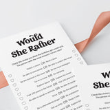 Would She Rather Questions Birthday Party Game Printable