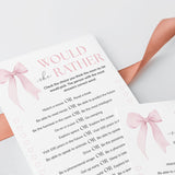 Baby Shower Would She Rather Game Pink Bow Theme
