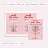 Would She Rather Bridal Shower Game Pink and Red Printable
