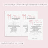 Teen Would She Rather Birthday Party Game with Pink Bow