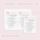 Bow Birthday Party Games Printable
