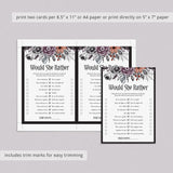 Moody Bachelorette Party Game Would She Rather Printable