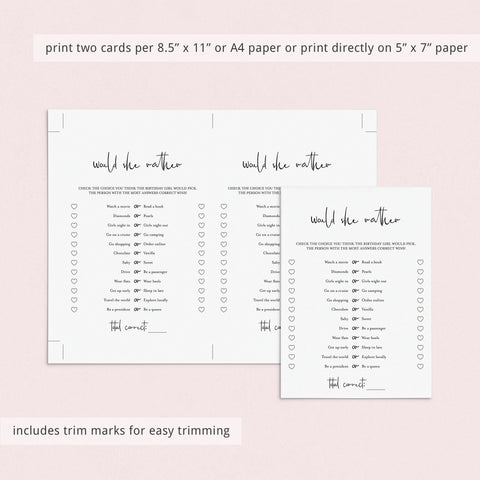 Girl Birthday This or That Game Printable | Would She Rather – LittleSizzle