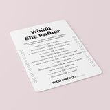 Would She Rather Questions Birthday Party Game Printable