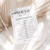 Would They Rather Anniversary Party Game Printable