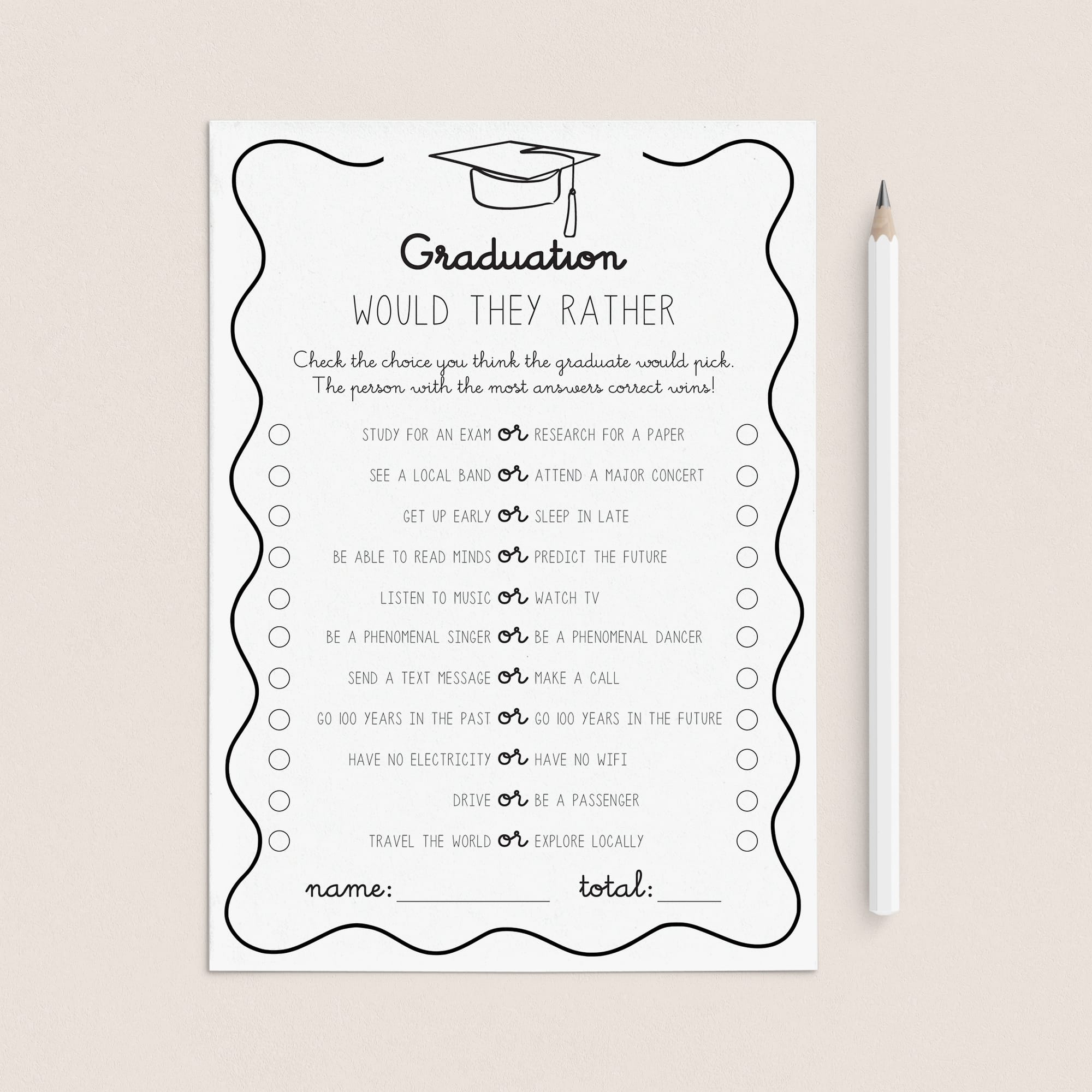 Graduation Party Game Would They Rather Questions Printable by LittleSizzle