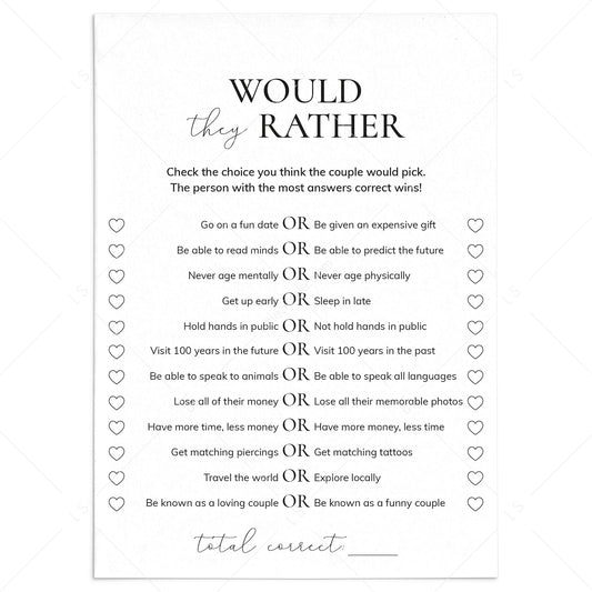 Would They Rather Engagement Party Game Printable by LittleSizzle