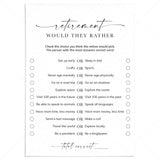 Would The Retiree Rather Printable Retirement Party Games by LittleSizzle