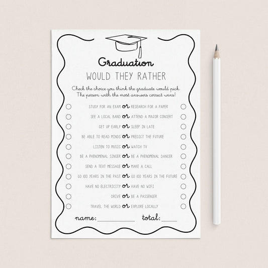 Graduation Party Game Would They Rather Questions Printable by LittleSizzle