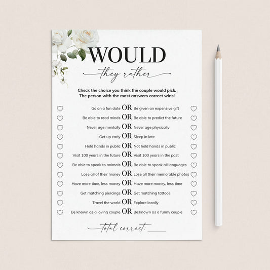 Would They Rather Anniversary Party Game Printable by LittleSizzle
