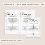Would They Rather Anniversary Party Game Printable
