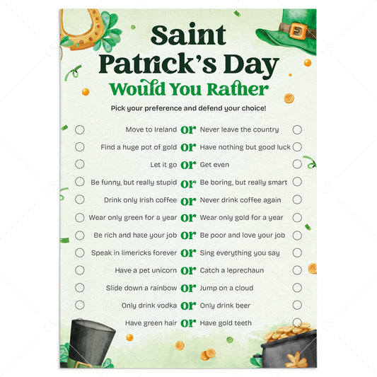 St. Patrick's Day Would You Rather This or That Game Printable by LittleSizzle