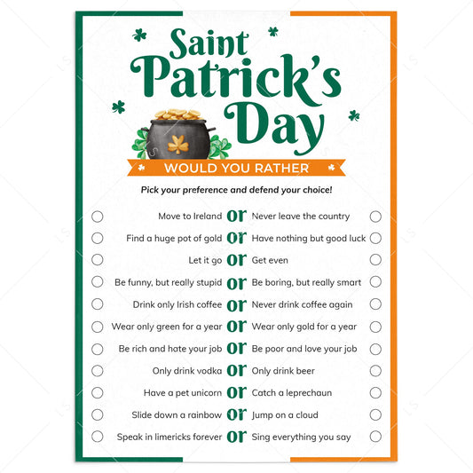 St Patrick Party Printable Game Would You Rather by LittleSizzle