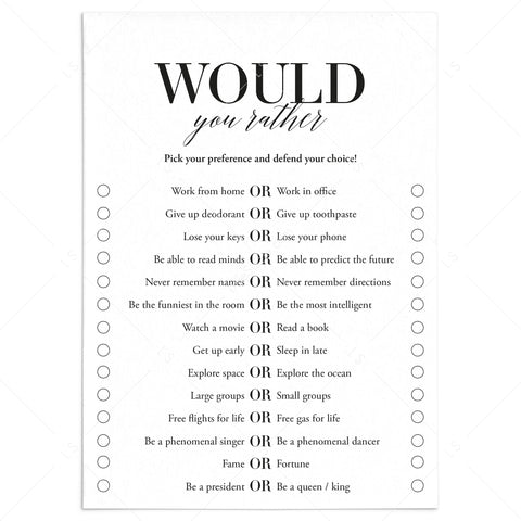 Office Would You Rather Questions Printable | 14 This or That Questions ...
