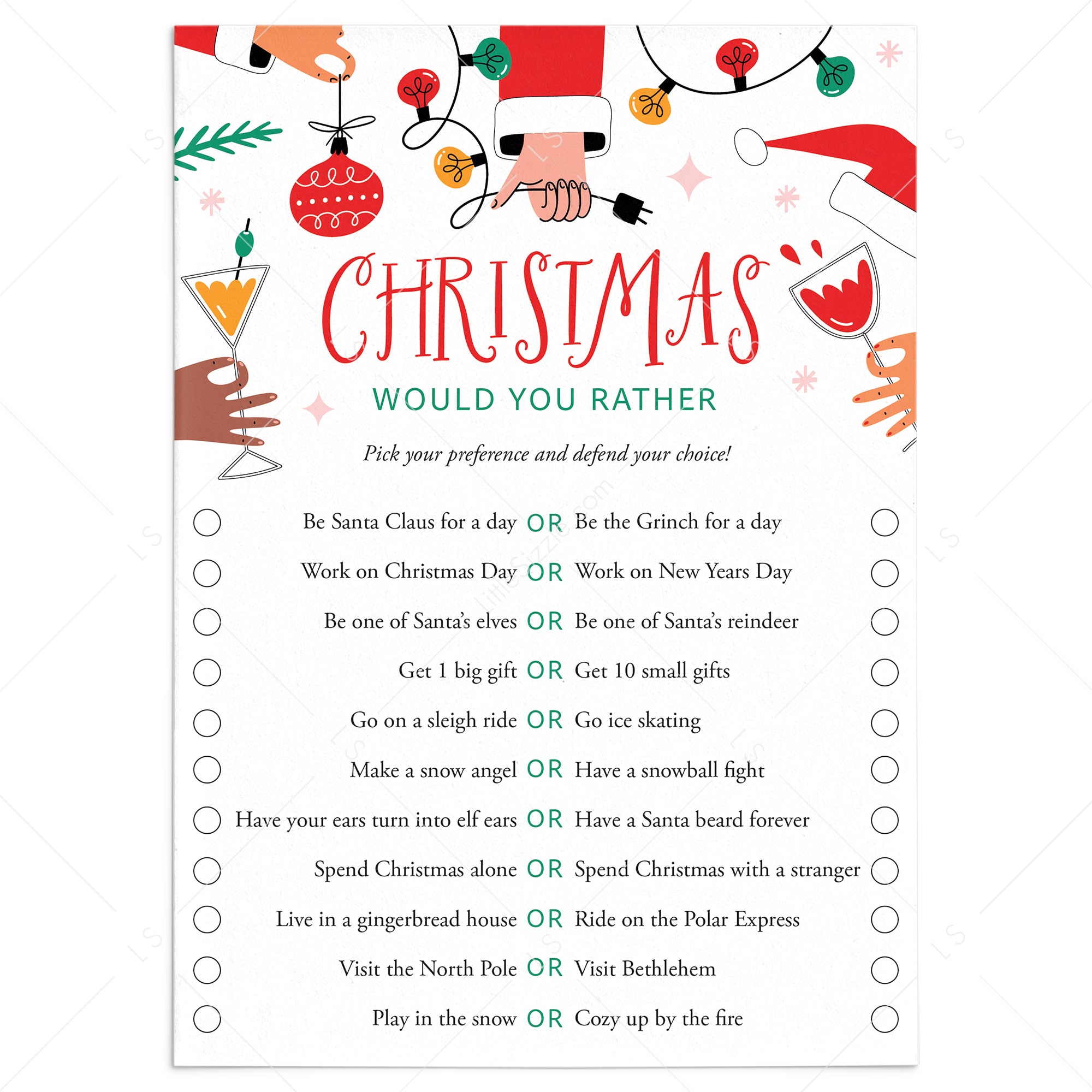 Funny Adult Christmas Party Game Would You Rather Printable by LittleSizzle