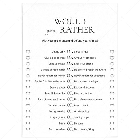 Icebreaker Would You Rather Questions for Adults Printable by LittleSizzle