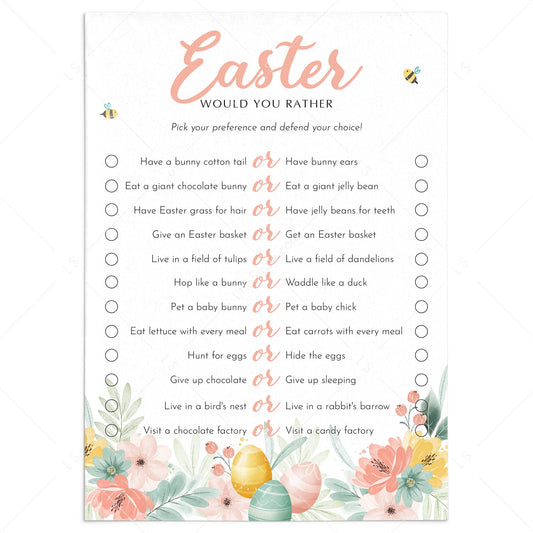 Easter Would You Rather Questions Printable by LittleSizzle