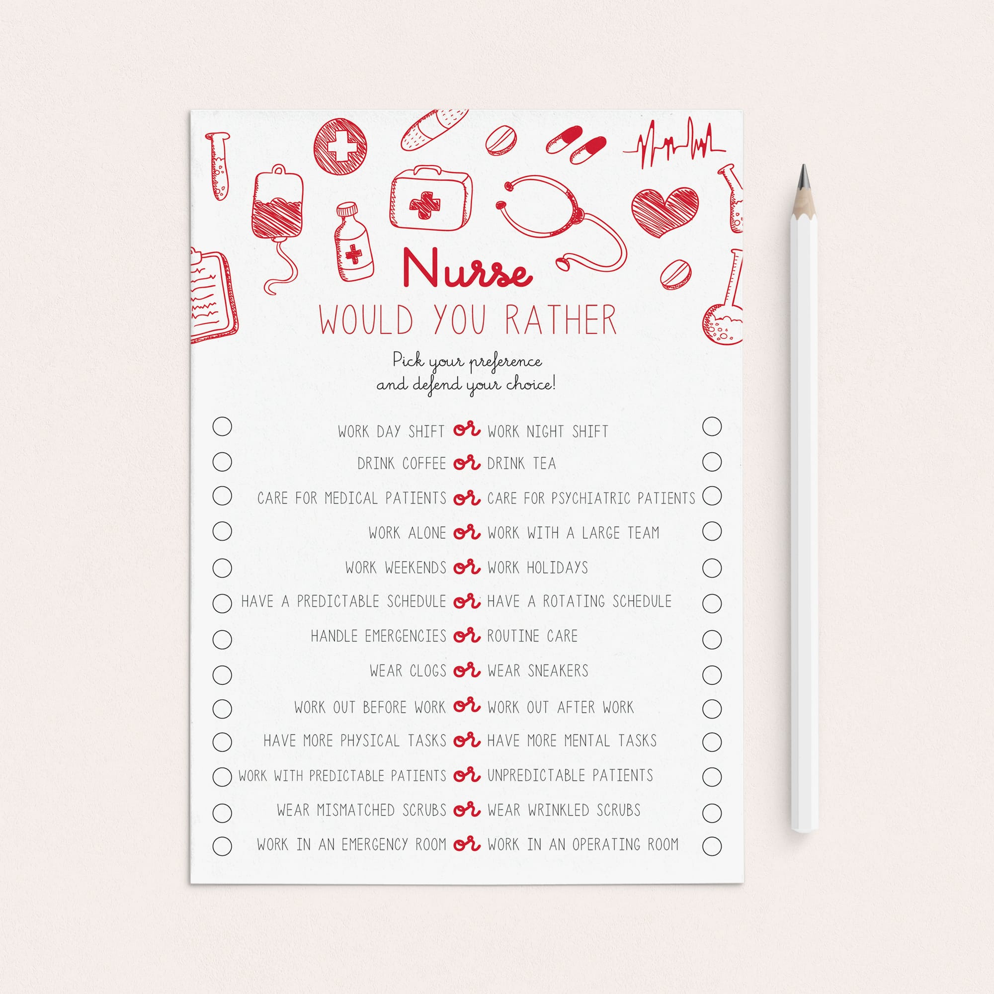 Nurse Would You Rather Questions Printable by LittleSizzle