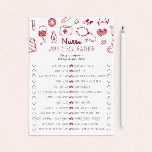 Nurse Would You Rather Questions Printable by LittleSizzle