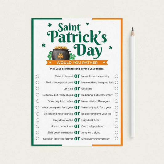 St Patrick Party Printable Game Would You Rather by LittleSizzle