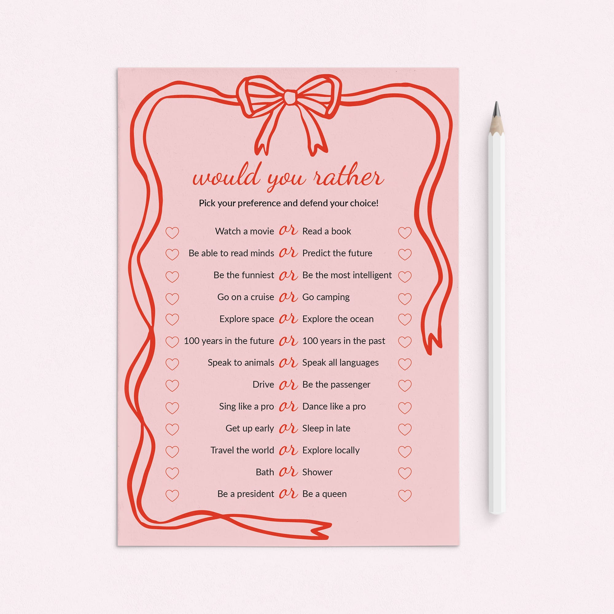 Girls Night Would You Rather Questions Printable Pink Wavy Border by LittleSizzle