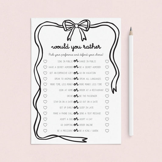 Couple Would You Rather Questions Printable by LittleSizzle