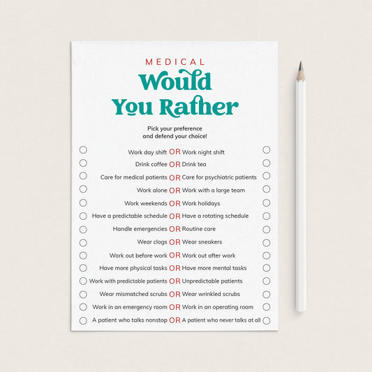 Medical Would You Rather Questions Printable by LittleSizzle