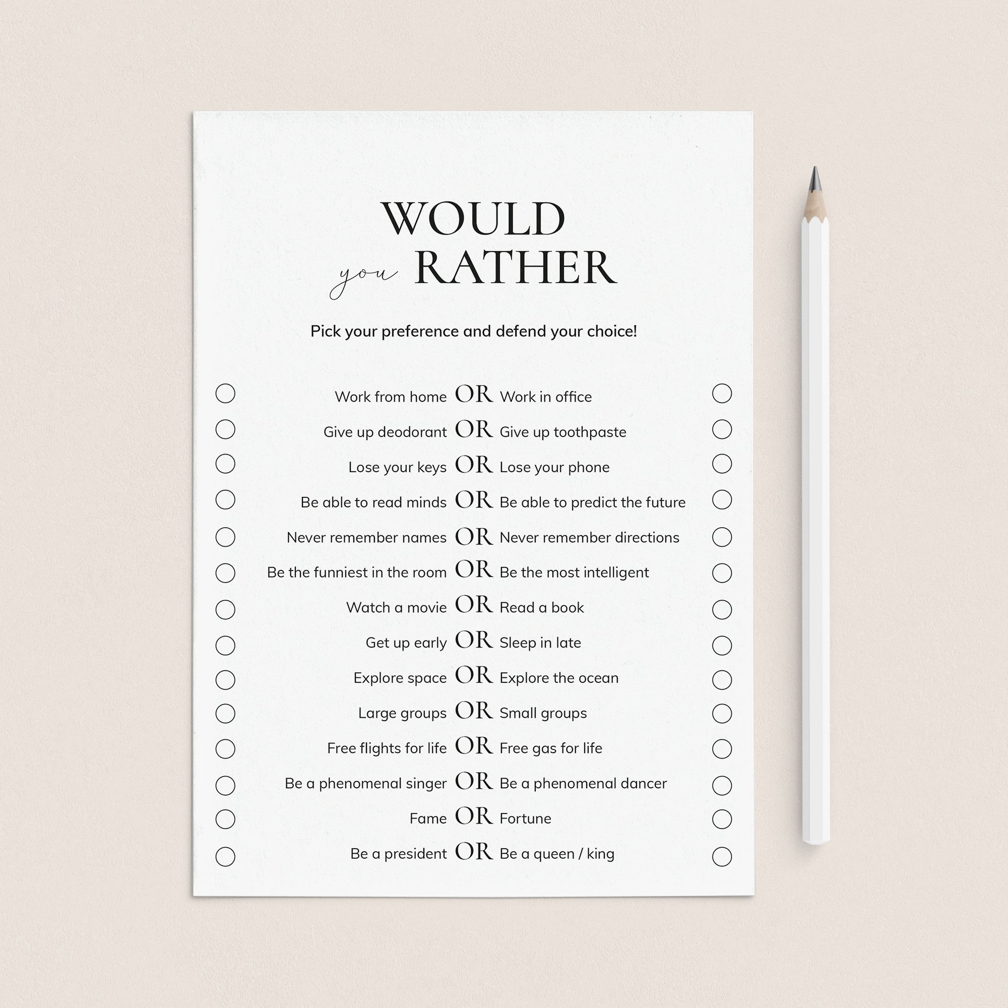 Would You Rather Questions for Work Printable by LittleSizzle