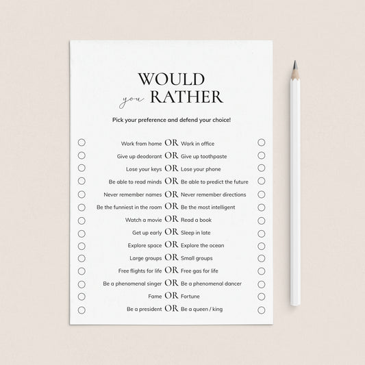 Would You Rather Questions for Work Printable by LittleSizzle