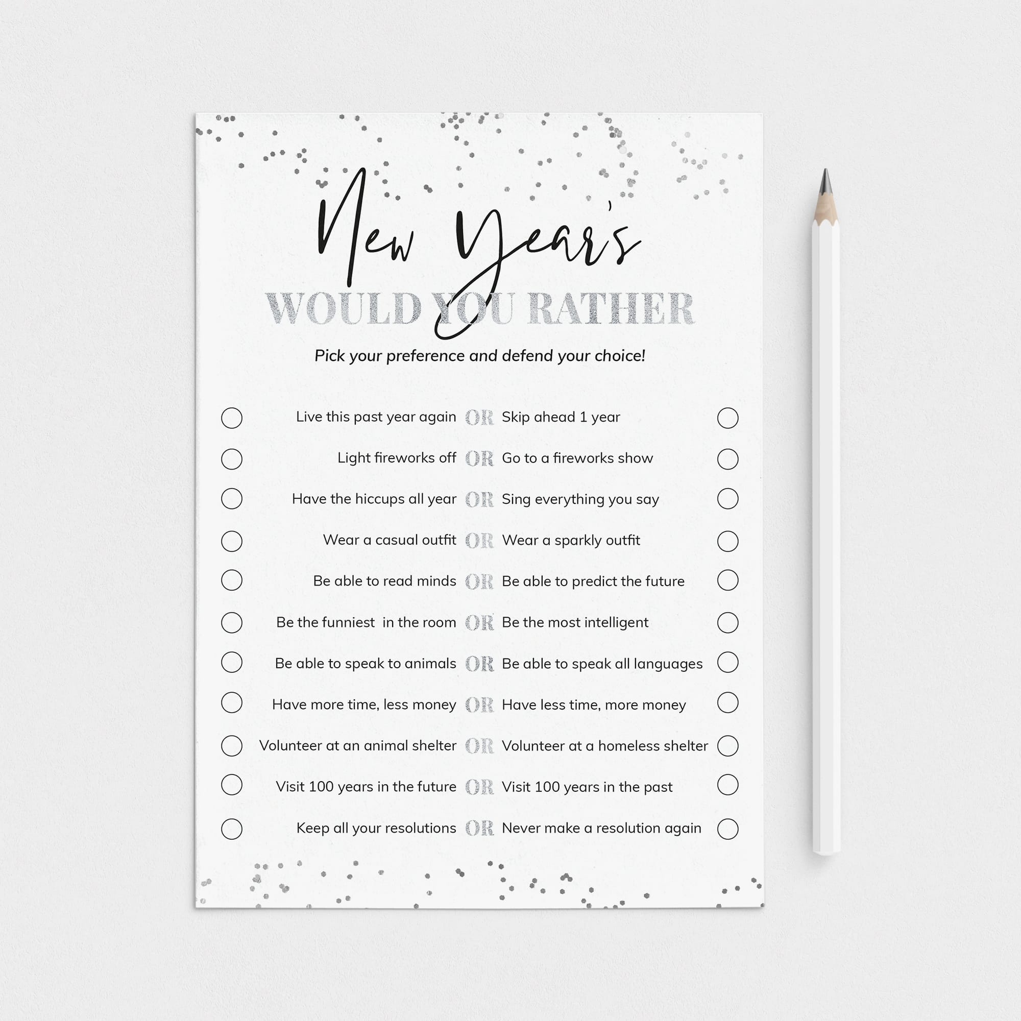 New Year's Would You Rather Questions Printable by LittleSizzle
