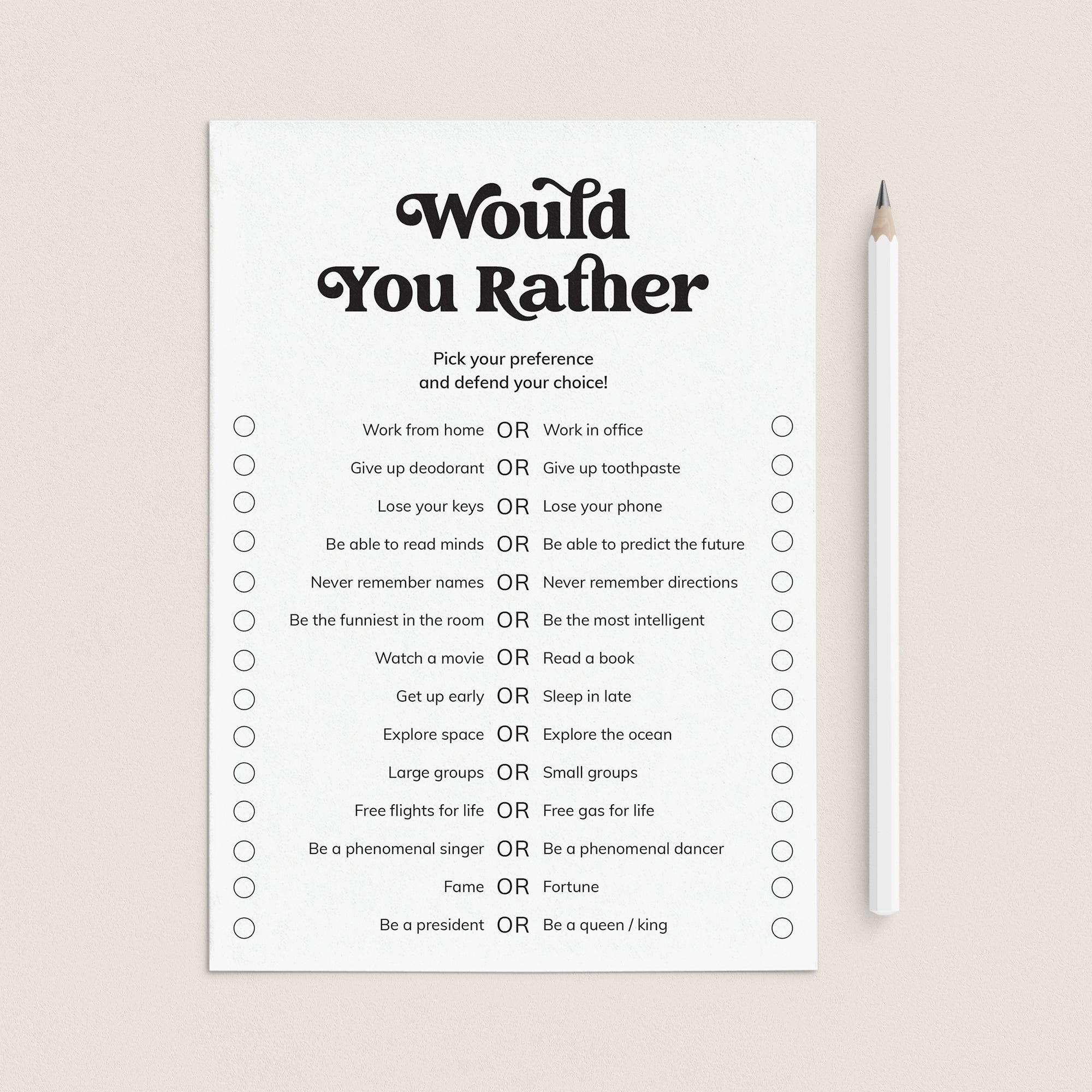 Printable Office Party Game Would You Rather by LittleSizzle
