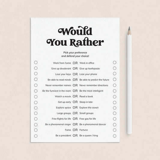 Printable Office Party Game Would You Rather by LittleSizzle