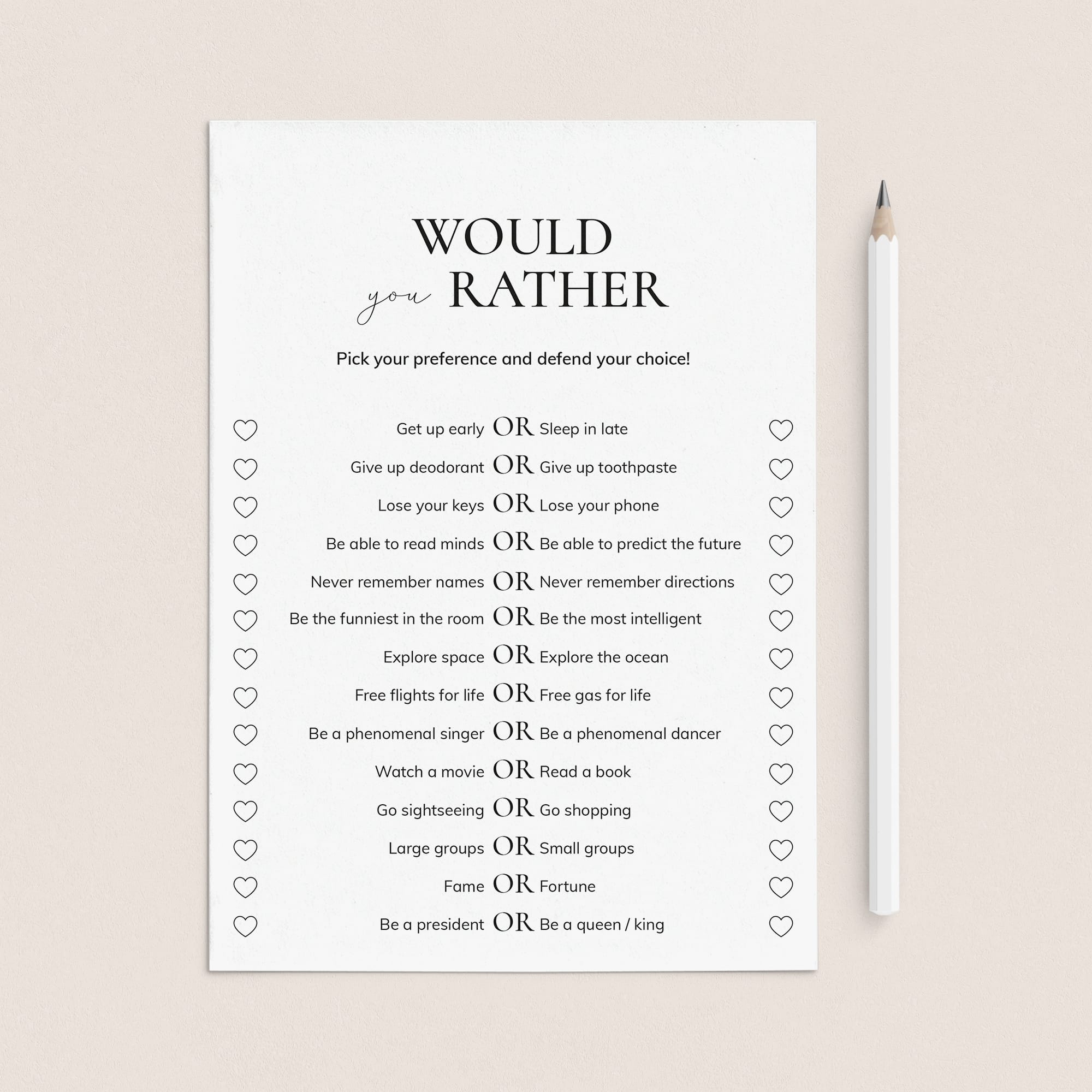 Icebreaker Would You Rather Questions for Adults Printable by LittleSizzle