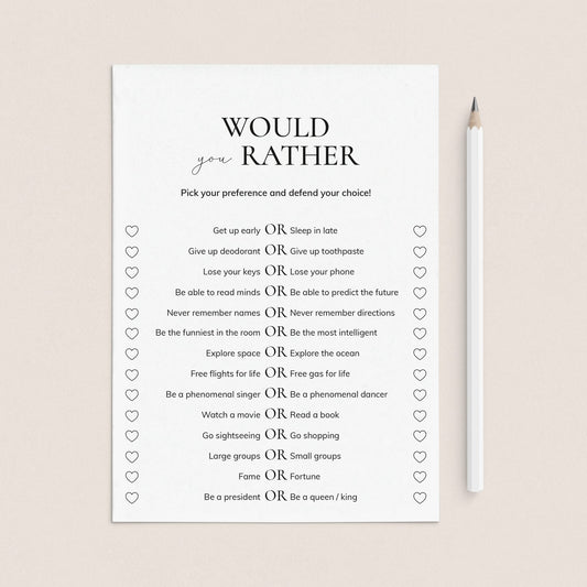 Icebreaker Would You Rather Questions for Adults Printable by LittleSizzle