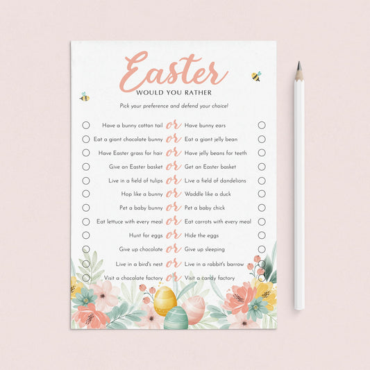Easter Would You Rather Questions Printable by LittleSizzle