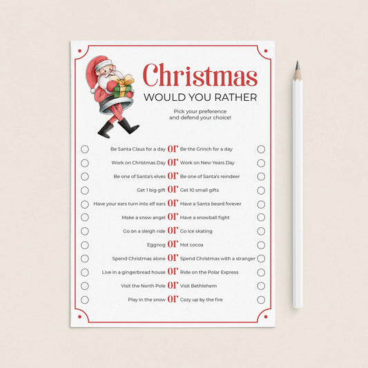 Christmas Party Icebreaker Would You Rather Questions Printable by LittleSizzle