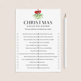 Christmas Would You Rather Questions Printable by LittleSizzle