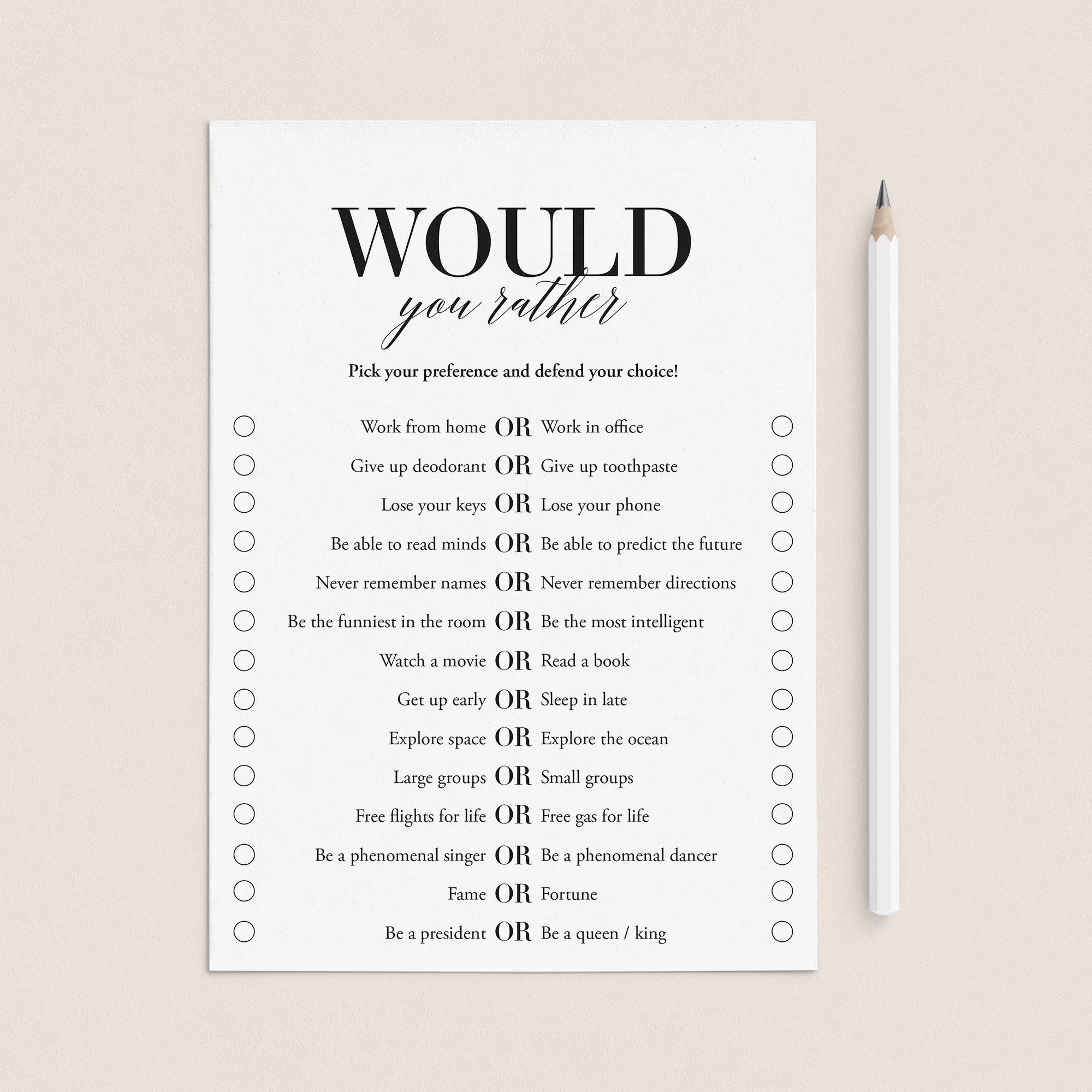 Office Would You Rather Questions Printable by LittleSizzle