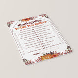 Thanksgiving Would You Rather This or That Game Questions Printable