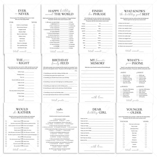 Printable 45th Birthday Games for Her Born in 1981 by LittleSizzle